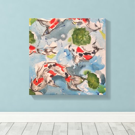 Japans Koi Waterverf Canvas 12x12 (Insitu (Houten vloer))
