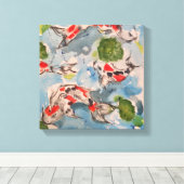Japans Koi Waterverf Canvas 12x12 Afdruk (Insitu (Houten vloer))