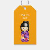 Japans Kokeshi Doll Waterverf Schilderij Cadeaulabel (Voorkant)