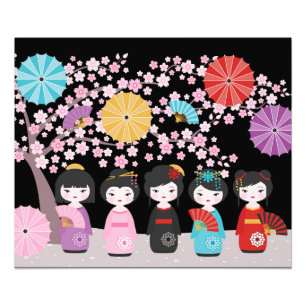 Japans Kokeshi Dolls Black Foto Afdruk
