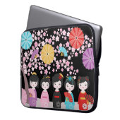 Japans Kokeshi Dolls Black Laptop Sleeve (Voorkant Links)