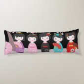 Japans Kokeshi Dolls Black Lichaamskussen (Achterkant)