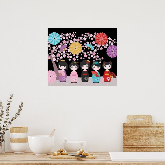 Japans Kokeshi Dolls Black Poster (Keuken)