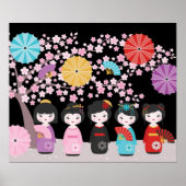 Japans Kokeshi Dolls Black Poster (Voorkant)