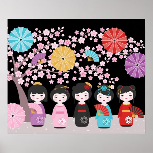 Japans Kokeshi Dolls Black Poster (Voorkant)