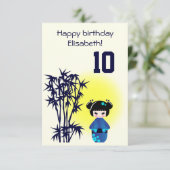 Japans kokeshi pop bamboe meisje kids verjaardag kaart (Staand voorkant)