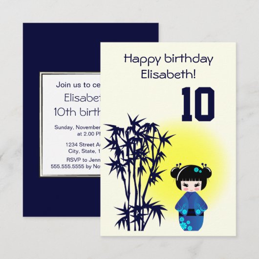 Japans kokeshi pop bamboe meisje kids verjaardag kaart (Voorkant / Achterkant)