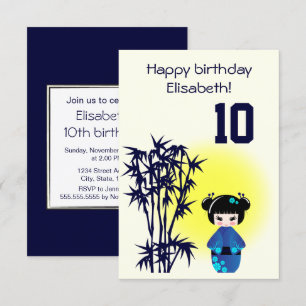 Japans kokeshi pop bamboe meisje kids verjaardag kaart