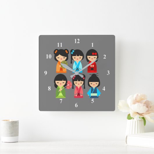 Japans kokeshi-pop vierkante klok (Huis)
