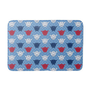 Japans konijnenblad, blauw met rood en wit badmat