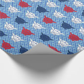 Japans konijnenblad, blauw met rood en wit cadeaupapier (Hoek)