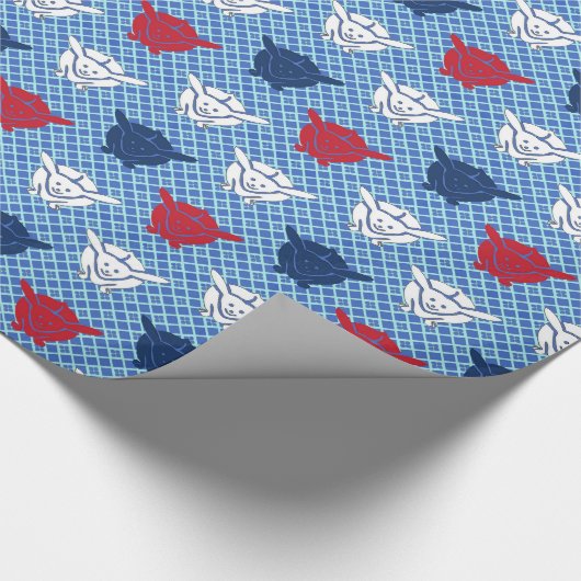 Japans konijnenblad, blauw met rood en wit cadeaupapier (Hoek)