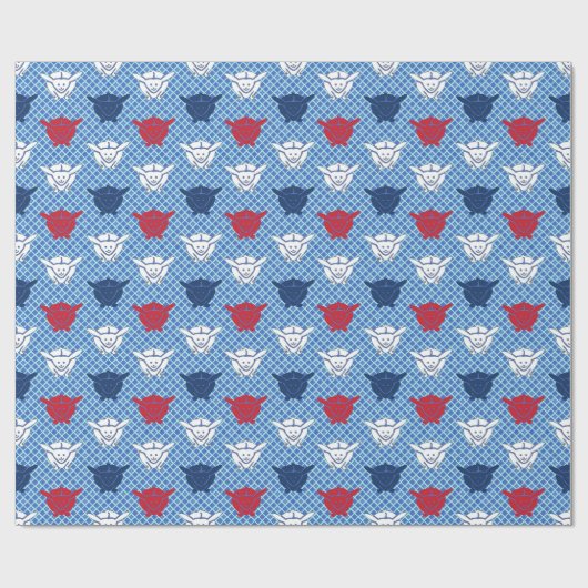 Japans konijnenblad, blauw met rood en wit cadeaupapier (Vlak)