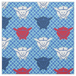 Japans konijnenblad, blauw met rood en wit stof