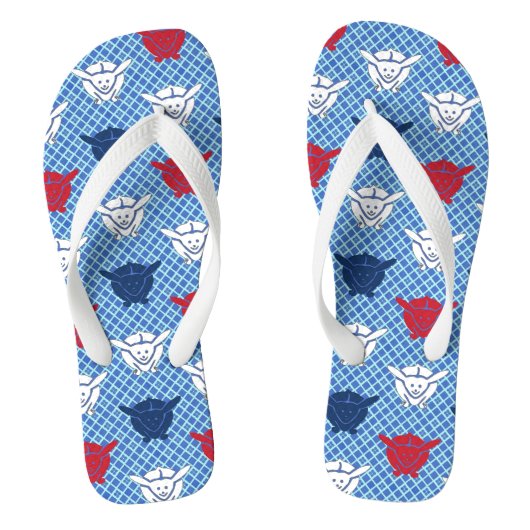 Japans konijnenblad, blauw met rood en wit teenslippers (Voetbed)