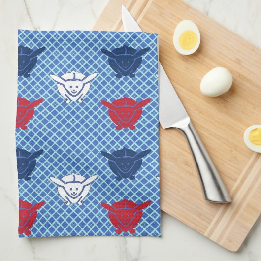 Japans konijnenblad, blauw met rood en wit theedoek (Quarter Fold)