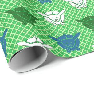 Japans konijnenblad, groen, blauw en wit cadeaupapier