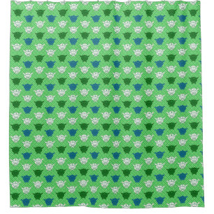 Japans konijnenblad, groen, blauw en wit douchegordijn