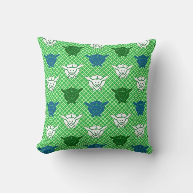 Japans konijnenblad, groen, blauw en wit kussen (Voorkant)