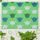 Japans konijnenblad, groen, blauw en wit theedoek (Gevouwen)