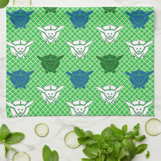 Japans konijnenblad, groen, blauw en wit theedoek (Gevouwen)