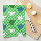 Japans konijnenblad, groen, blauw en wit theedoek (Quarter Fold)