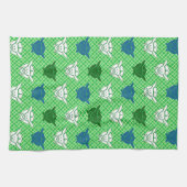 Japans konijnenblad, groen, blauw en wit theedoek (Horizontaal)