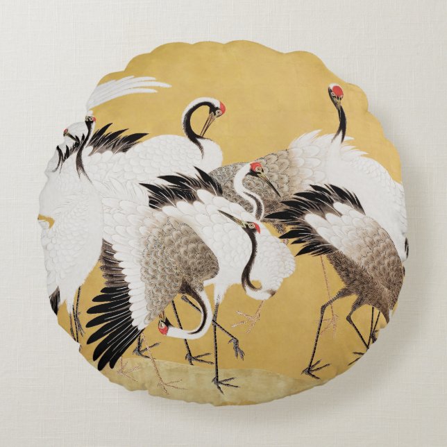  japans kraan vogel koppels rond kussen (Voorkant)