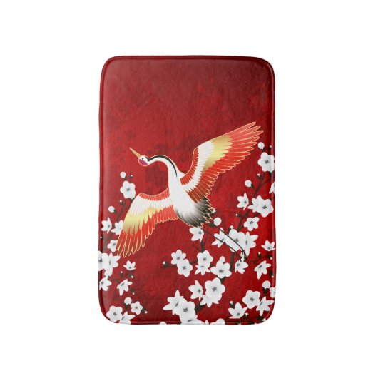 Japans kraan White Cherry Blossom Red Badmat (Voorkant Verticaal)