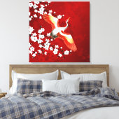 Japans kraan White Cherry Blossom Red Canvas Afdruk (Insitu (Slaapkamer))