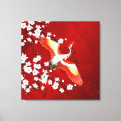 Japans kraan White Cherry Blossom Red Canvas Afdruk (Voorkant)