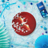 Japans kraan White Cherry Blossom Red Papieren Bordje (Feest)
