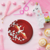 Japans kraan White Cherry Blossom Red Papieren Bordje (Feest)