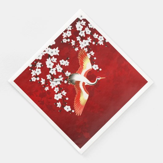 Japans kraan White Cherry Blossom Red Servet (Hoek)