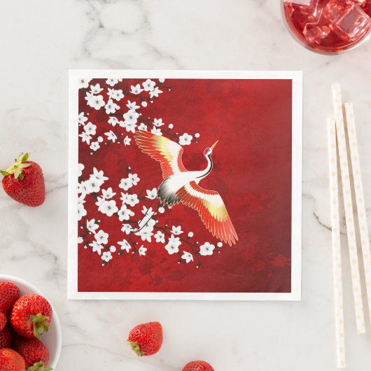 Japans kraan White Cherry Blossom Red Servet (Insitu)