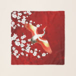 Japans kraan White Cherry Blossom Red Sjaal<br><div class="desc">Elegant kraan en witte kersbloesems op een gladde rode achtergrond. Prachtig Japans ontwerp.</div>