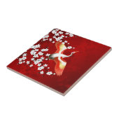 Japans kraan White Cherry Blossom Red Tegeltje (Zijkant)