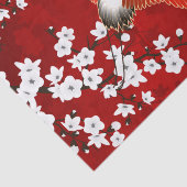 Japans kraan White Cherry Blossom Red Tissuepapier (Detail)