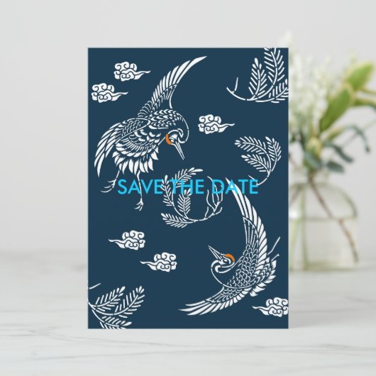 Japans kraanpaar save the date (Staand voorkant)