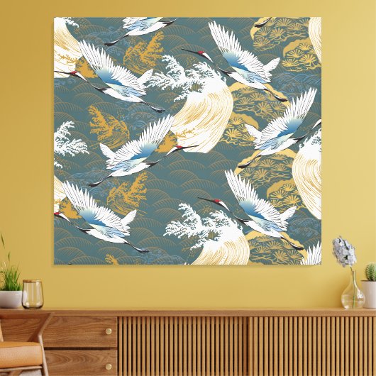 Japans kraanvogelpatroon canvas afdruk (Insitu (Woonkamer))