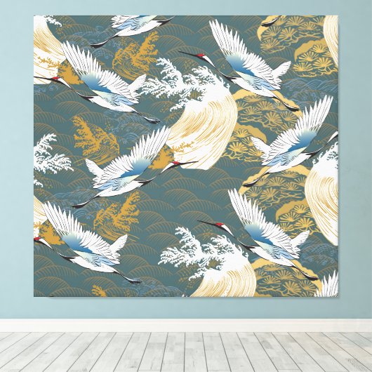 Japans kraanvogelpatroon canvas afdruk (Insitu (Houten vloer))