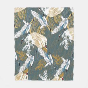 Japans  kraanvogelpatroon fleece deken