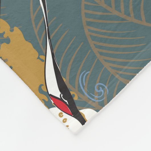 Japans kraanvogelpatroon fleece deken (Hoek)