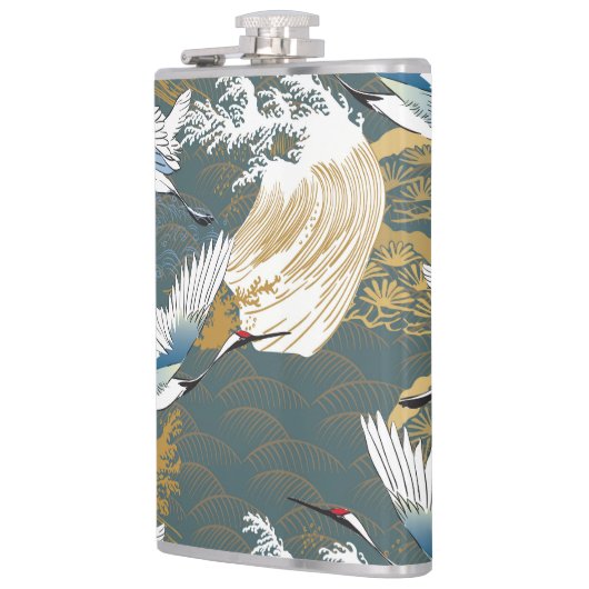 Japans kraanvogelpatroon heupfles (Links)