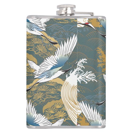 Japans  kraanvogelpatroon heupfles (Achterkant)