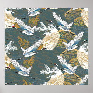 Japans kraanvogelpatroon poster
