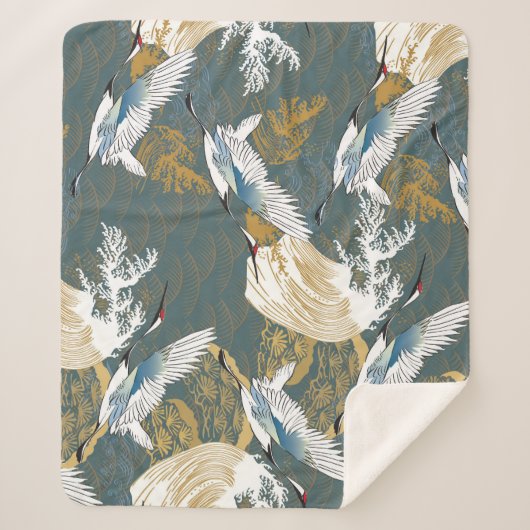 Japans  kraanvogelpatroon sherpa deken (Voorkant)