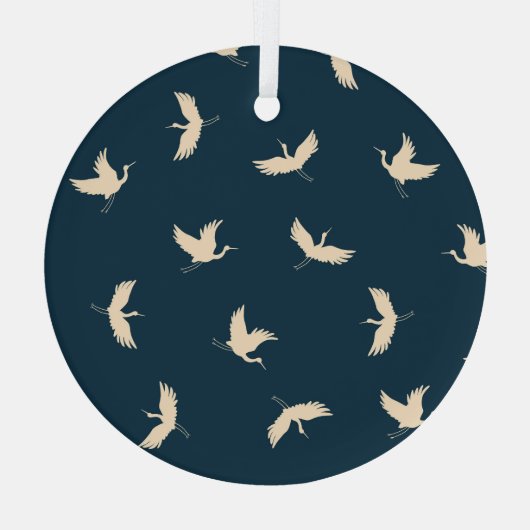 Japans kranen silhouet  patroon glas ornament (Achterkant)