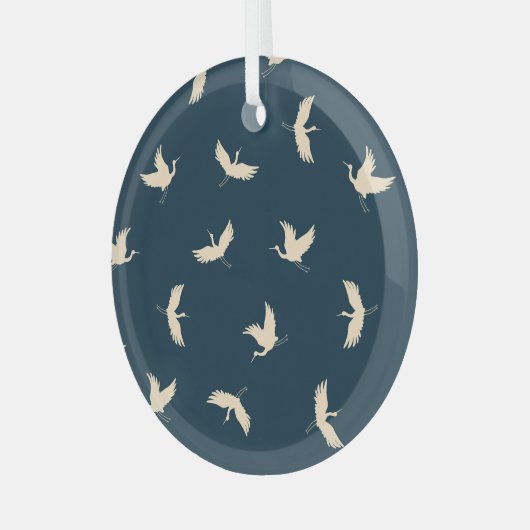 Japans kranen silhouet  patroon glas ornament (Voorkant links)