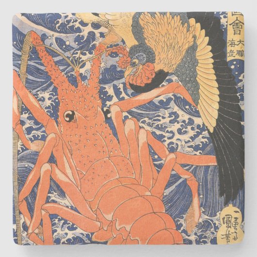  japans kreeft en vogel stenen onderzetter (Voorkant)